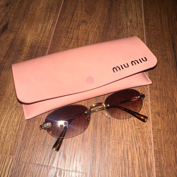 Miu Miu Accessories - Miu Miu Gold and Brown Lens Oval Sunglasses
